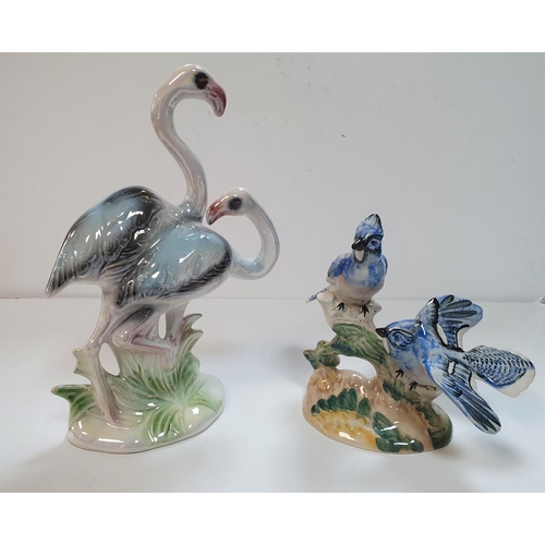155 - early Beswick (circa 1910) 2 blue-birds on a branch together with 1930s unmarked Lustre 