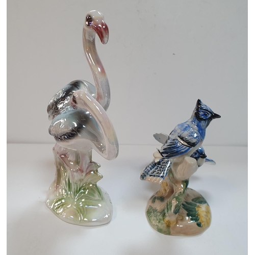 155 - early Beswick (circa 1910) 2 blue-birds on a branch together with 1930s unmarked Lustre 