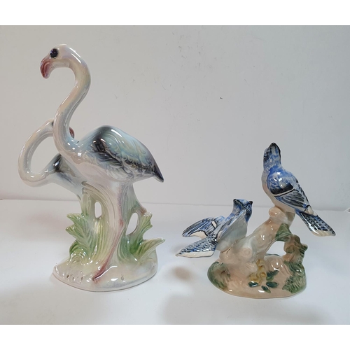 155 - early Beswick (circa 1910) 2 blue-birds on a branch together with 1930s unmarked Lustre 