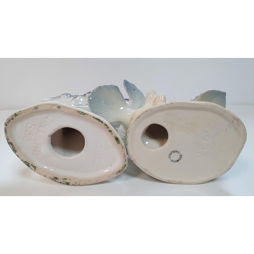 155 - early Beswick (circa 1910) 2 blue-birds on a branch together with 1930s unmarked Lustre 