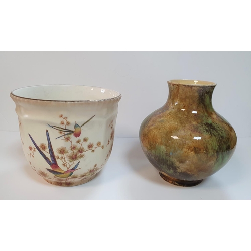 173 - Collection of 4 items to include Crown Ducal blushed nature pceramic plant pot, a lustre crackle vas... 