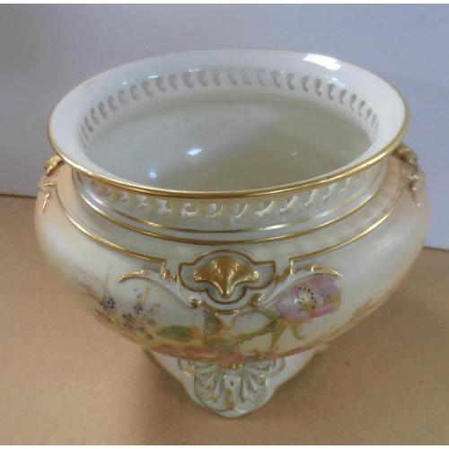 176 - Royal Worcester blush Fern Pot, decorated with wild summer flowers, circa 1912, shape number 166, he... 