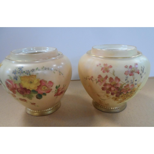 179 - 2 Royal Worcester blush ivory pot pourri jars decorated with wild summer flowers, shape number 1314,... 