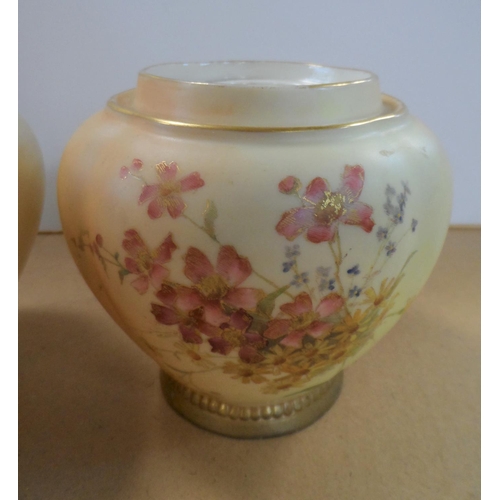 179 - 2 Royal Worcester blush ivory pot pourri jars decorated with wild summer flowers, shape number 1314,... 