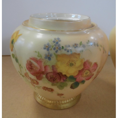 179 - 2 Royal Worcester blush ivory pot pourri jars decorated with wild summer flowers, shape number 1314,... 