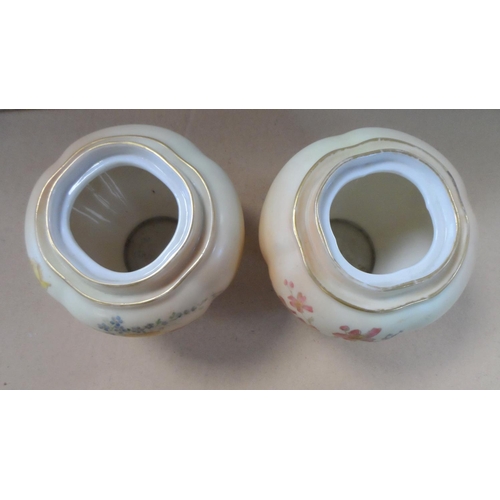 179 - 2 Royal Worcester blush ivory pot pourri jars decorated with wild summer flowers, shape number 1314,... 