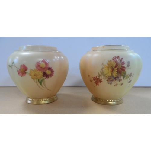 179 - 2 Royal Worcester blush ivory pot pourri jars decorated with wild summer flowers, shape number 1314,... 