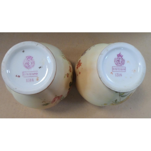 179 - 2 Royal Worcester blush ivory pot pourri jars decorated with wild summer flowers, shape number 1314,... 