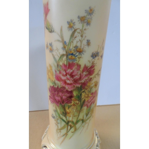 188 - A Royal Worcester cylindrical vase, decorated with a spray of wild flower, raised on a gilt pierced ... 