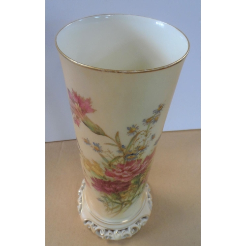 188 - A Royal Worcester cylindrical vase, decorated with a spray of wild flower, raised on a gilt pierced ... 