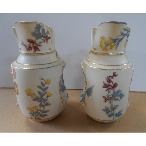 189 - Pair of Royal Worcester jugs, circa 1892, shape number 1437, height 16 cm,

Condition - both jugs ap... 