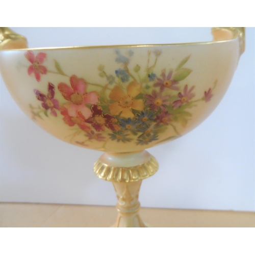 191 - Royal Worcester blush pedestal vase, decorated in wild summer flowers, circa 1908, shape number 280,... 