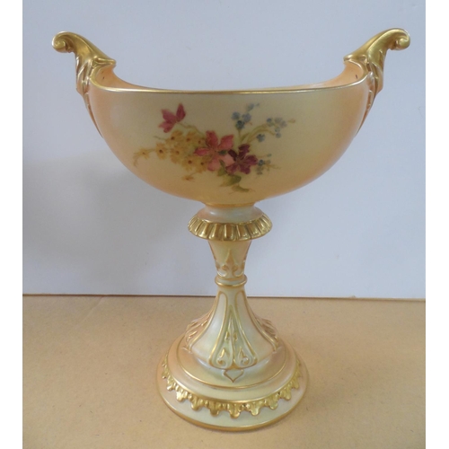 191 - Royal Worcester blush pedestal vase, decorated in wild summer flowers, circa 1908, shape number 280,... 