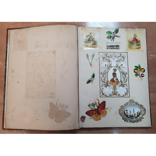 263 - Rare Victorian acrapbook containing watercolours (1 a rare w/c of a well-dressed coloured lady), dra... 