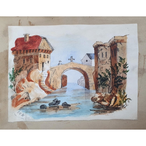 263 - Rare Victorian acrapbook containing watercolours (1 a rare w/c of a well-dressed coloured lady), dra... 