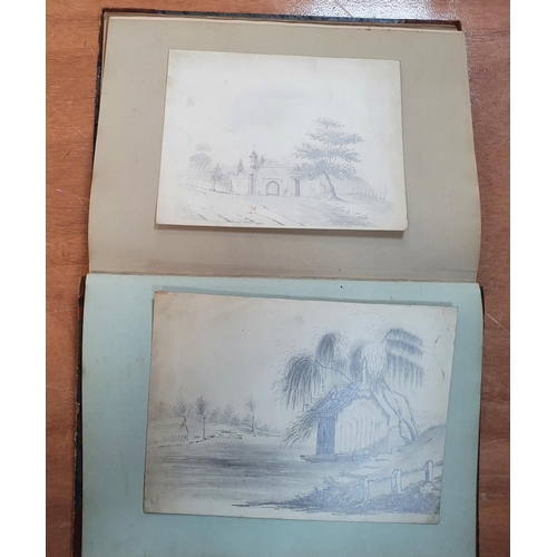 263 - Rare Victorian acrapbook containing watercolours (1 a rare w/c of a well-dressed coloured lady), dra... 