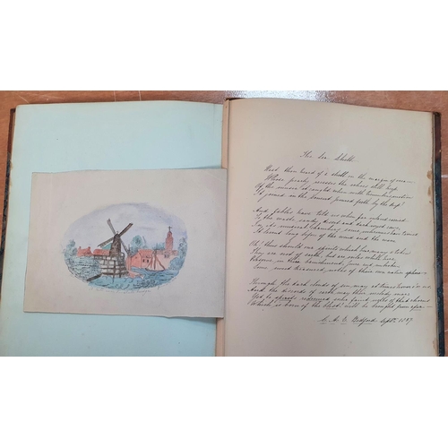 263 - Rare Victorian acrapbook containing watercolours (1 a rare w/c of a well-dressed coloured lady), dra... 