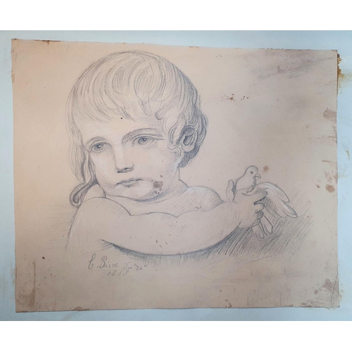 263 - Rare Victorian acrapbook containing watercolours (1 a rare w/c of a well-dressed coloured lady), dra... 