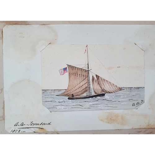 263 - Rare Victorian acrapbook containing watercolours (1 a rare w/c of a well-dressed coloured lady), dra... 