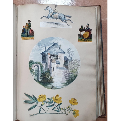 263 - Rare Victorian acrapbook containing watercolours (1 a rare w/c of a well-dressed coloured lady), dra... 