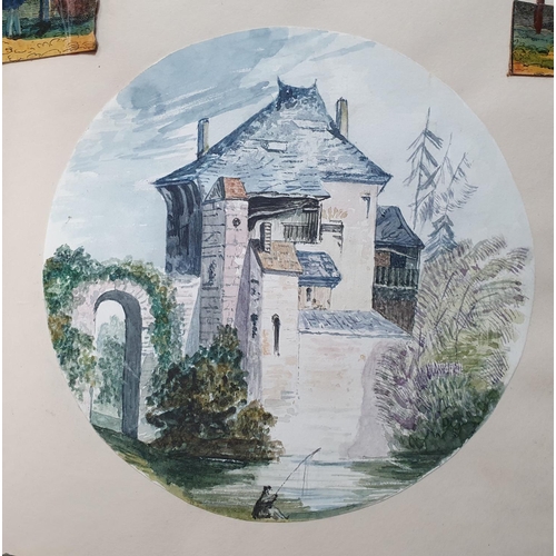 263 - Rare Victorian acrapbook containing watercolours (1 a rare w/c of a well-dressed coloured lady), dra... 