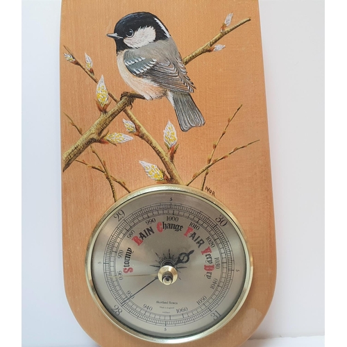 Wall clock & a barometer, both with hand painted birds by Ivor ...