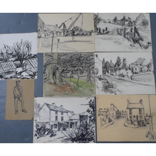 566 - Noel R. BRANNAN (1921-2001), collection of 8 watercolours & pen drawings, all unframed,

Approx size... 