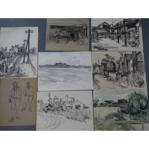 567 - Noel R. BRANNAN (1921-2001), collection of 8 watercolours & pen drawings, all unframed,

Approx size... 