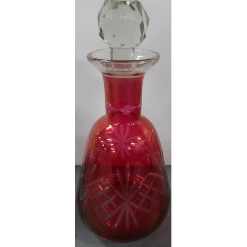 211 - Three Victorian scent bottles together with a fine quality antique cranberry glass decanter (4)