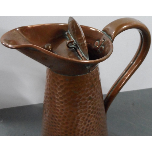 233 - Vintage, Joseph Sankey & Co, beaten copper, open-ended jug (28cm tall)