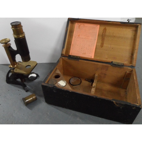 46 - ANTIQUE BOXED MICROSCOPE BY BECK OF LONDON together with accessories