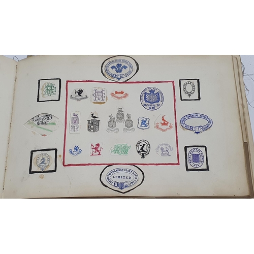 226 - Rare Victorian scrap-book filled with cutout miniature coat of arms made into patterns etc in leathe... 