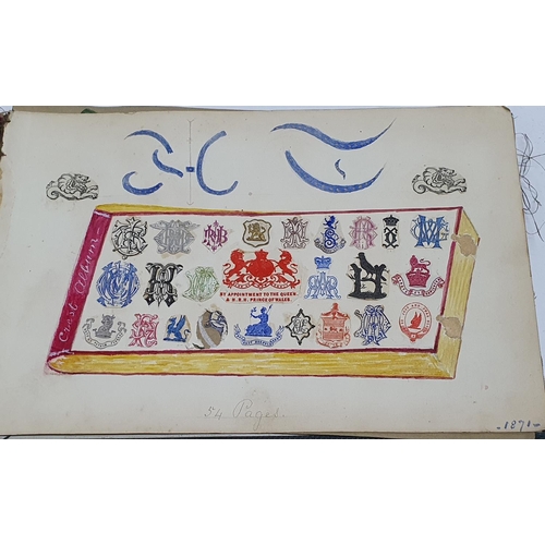 226 - Rare Victorian scrap-book filled with cutout miniature coat of arms made into patterns etc in leathe... 