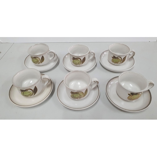 155 - Set of six vintage Denby floral stoneware tea-cups with saucers (6)