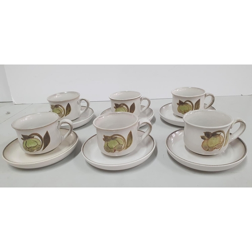 155 - Set of six vintage Denby floral stoneware tea-cups with saucers (6)