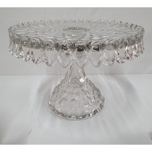 219 - Stunning quality cut-glass cake stand (perfect condition) together with 2 old cut-glass decanters & ... 