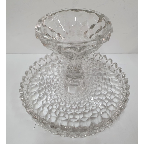 219 - Stunning quality cut-glass cake stand (perfect condition) together with 2 old cut-glass decanters & ... 