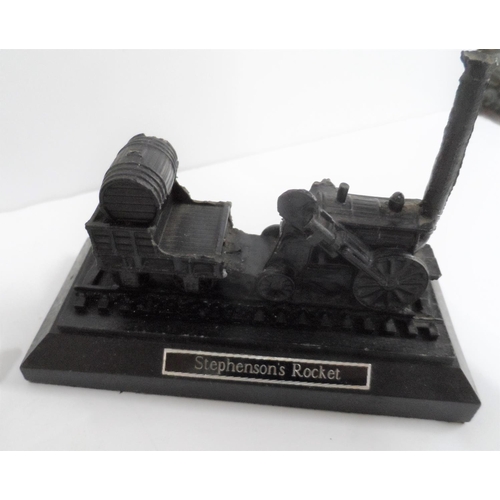 16 - Seven collectable items made from British coal including a copy of Stephenson's Rocket etc (7)