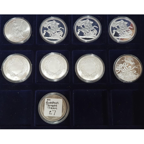 27 - Collection of 9 replica coins to include copies of young head Victoria coins & Buddhist temple token... 