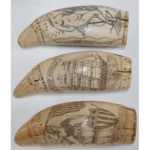 31 - Collection of 3 replica resin small scrimshaws, all approx 16 cm long (3)