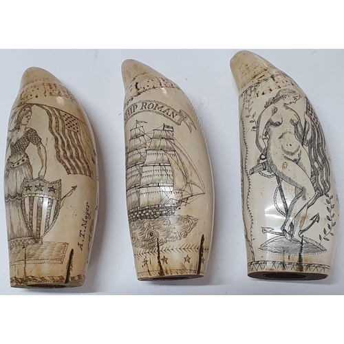 31 - Collection of 3 replica resin small scrimshaws, all approx 16 cm long (3)