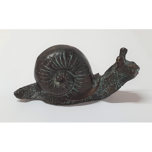 147 - Antique, unmarked, Chinese, solid bronze, Snail, 13 cm long