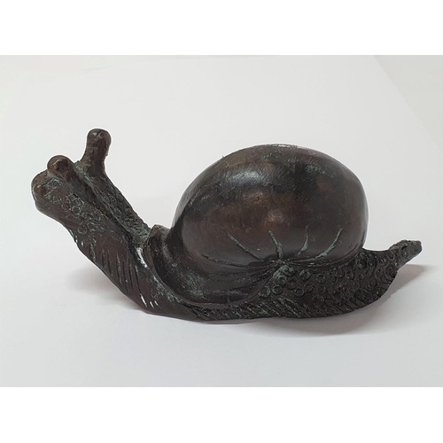 147 - Antique, unmarked, Chinese, solid bronze, Snail, 13 cm long