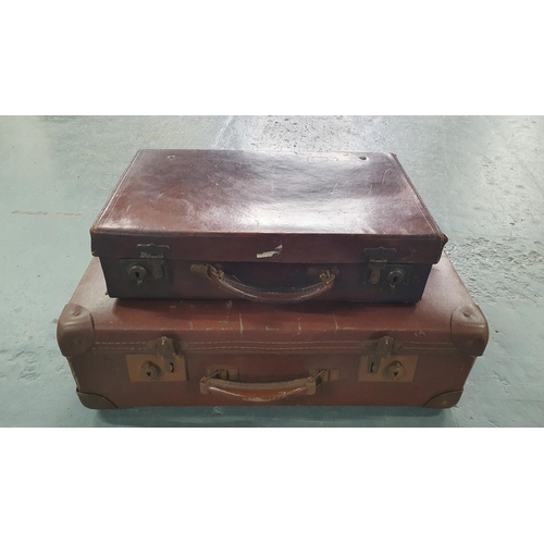 37 - Adults & child's vintage brown leather suitcases (2)