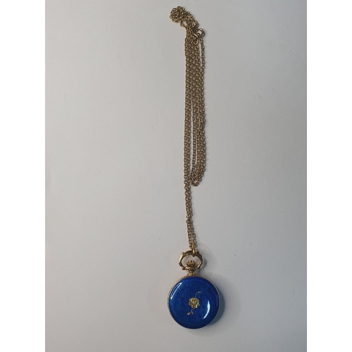 204 - Superb ladies enamelled pocket watch on a chain by Bernex of Switzerland,