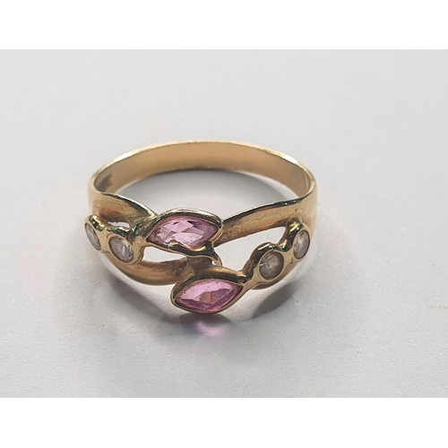 77 - 18ct yellow gold ladies ring set with pink sapphire,

size P        2.5 grams gross