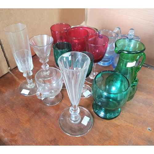 222 - Collection of Victorian glassware to include Cranberry red, Bristol green and blue examples (Qty)