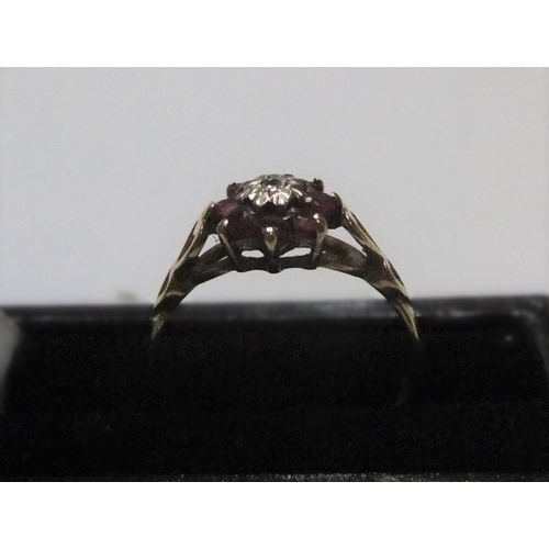 124 - 9ct yellow gold ruby & diamond flower ring

Approx 1.6 grams gross,             size L