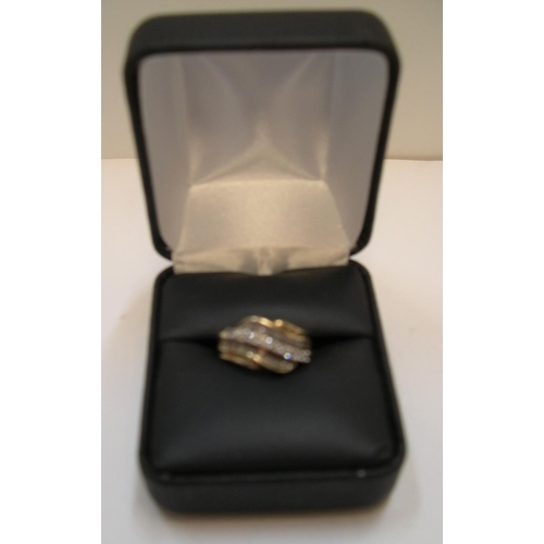 125 - 9ct yellow gold ring set with approx 38 diamonds, total weight approx 0.45ct.

The central row consi... 