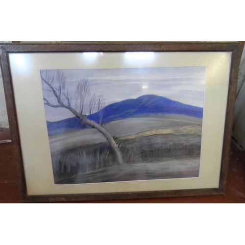 568 - Attributed to Robert Boyd MORRISON (1896-1969) mixed media, modernist, baron landscape, signed, fram... 